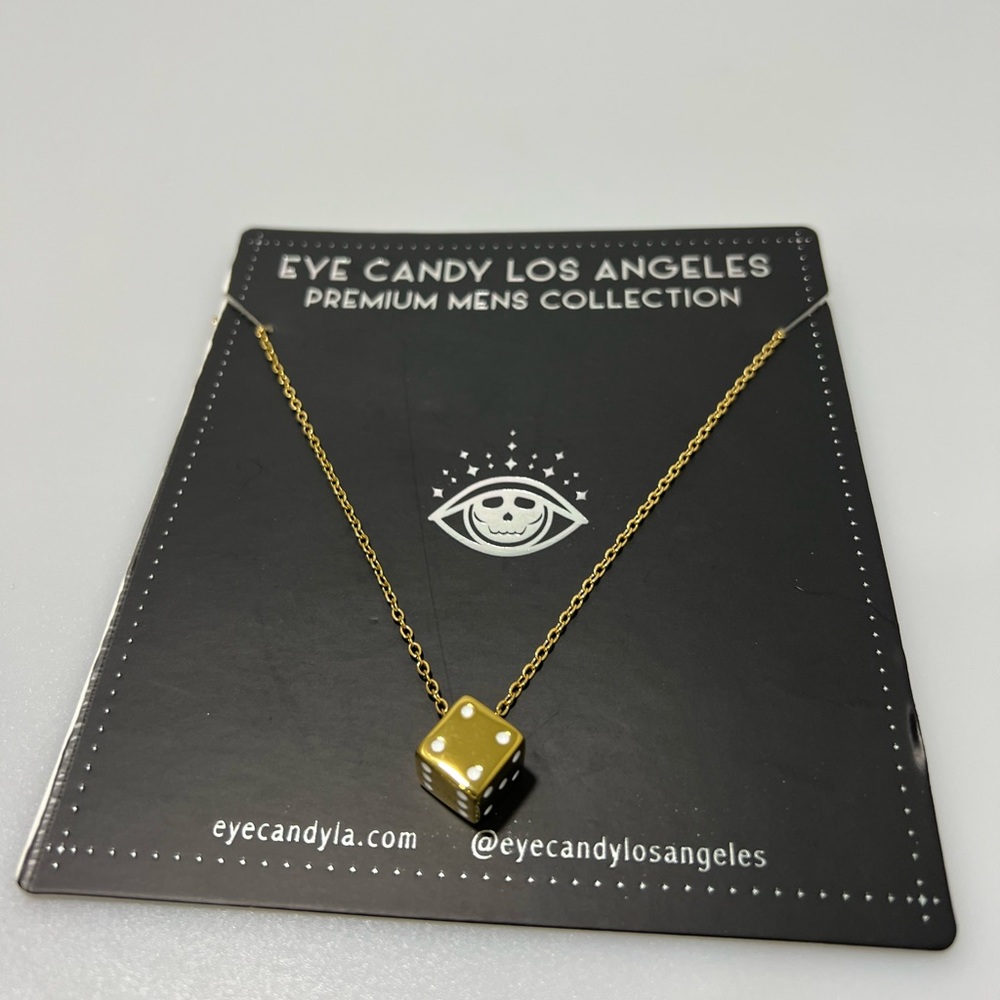 Eye Candy LA Goldtone Dice Pendant Necklace
